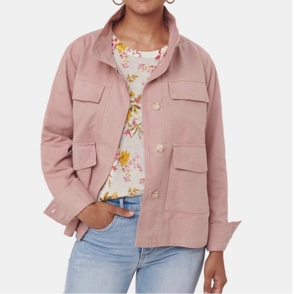 LOFT Dusty Pink Linen Blend Button Boxy Cargo Utility Jacket Size XXSP - Picture 1 of 14